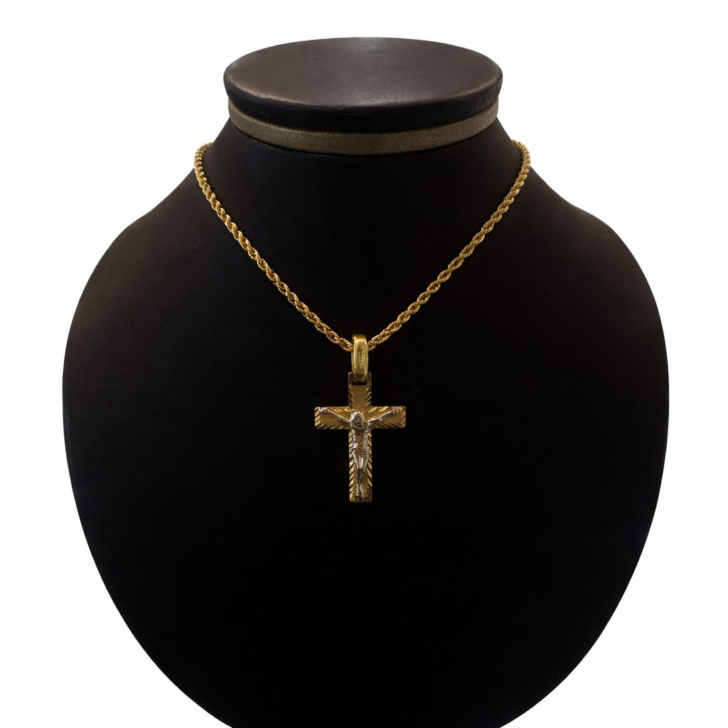 Cruz con Cristo Bicolor Texturizado 14K