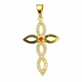 Cruz con zirconias y piedra en oro 10K, joyería ROMA, brillante y elegante, detalle de la cruz con piedras y acabado en oro.