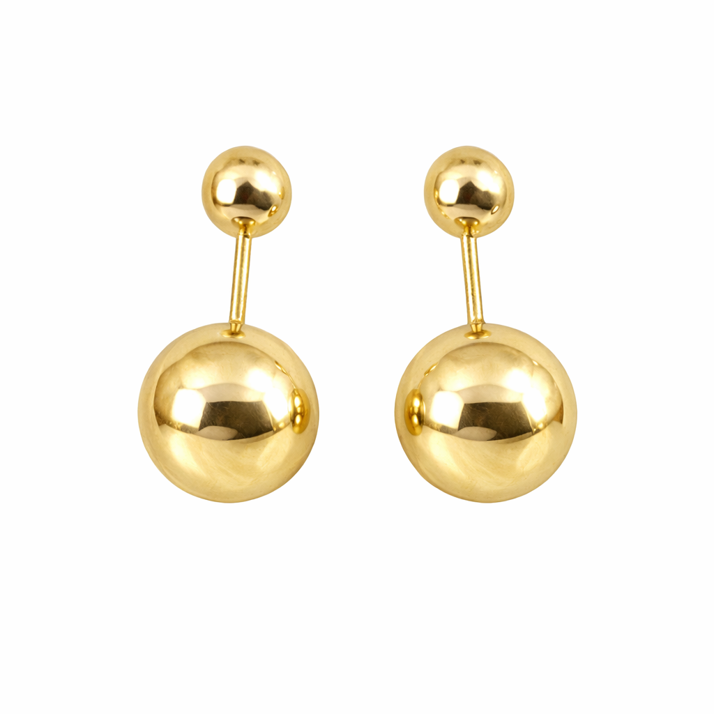 Broquel de bola de 2.5 mm en oro 10K de Joyería ROMA, muestra el acabado brillante y el tamaño del broquel.