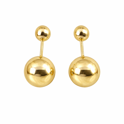 Broquel de bola de 2.5 mm en oro 10K de Joyería ROMA, muestra el acabado brillante y el tamaño del broquel.