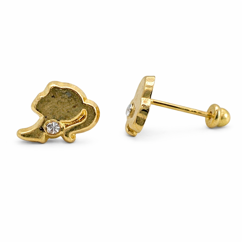 Broquel de oro 10K con zirconia, diseño de princesa brillante, elaborado por Joyería ROMA.