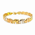 Pulsera de elefantes tricolor en oro de 10K de Joyería ROMA, diseño elegante y colorido para accesorios de moda.
