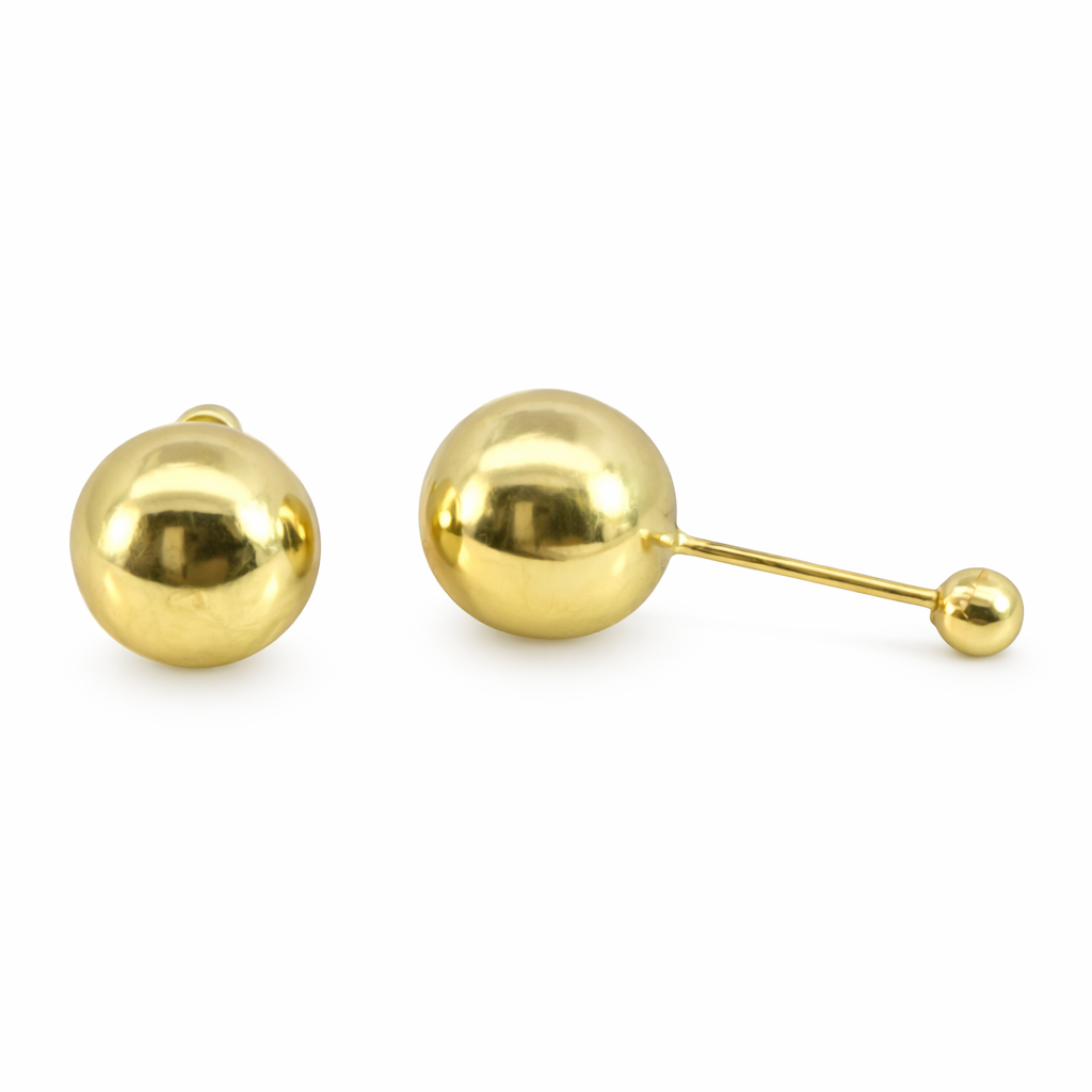 Broquel de oro de 10K con bola de 5 mm, joyería ROMA, pieza de joyería elegante y brillante en acabado dorado