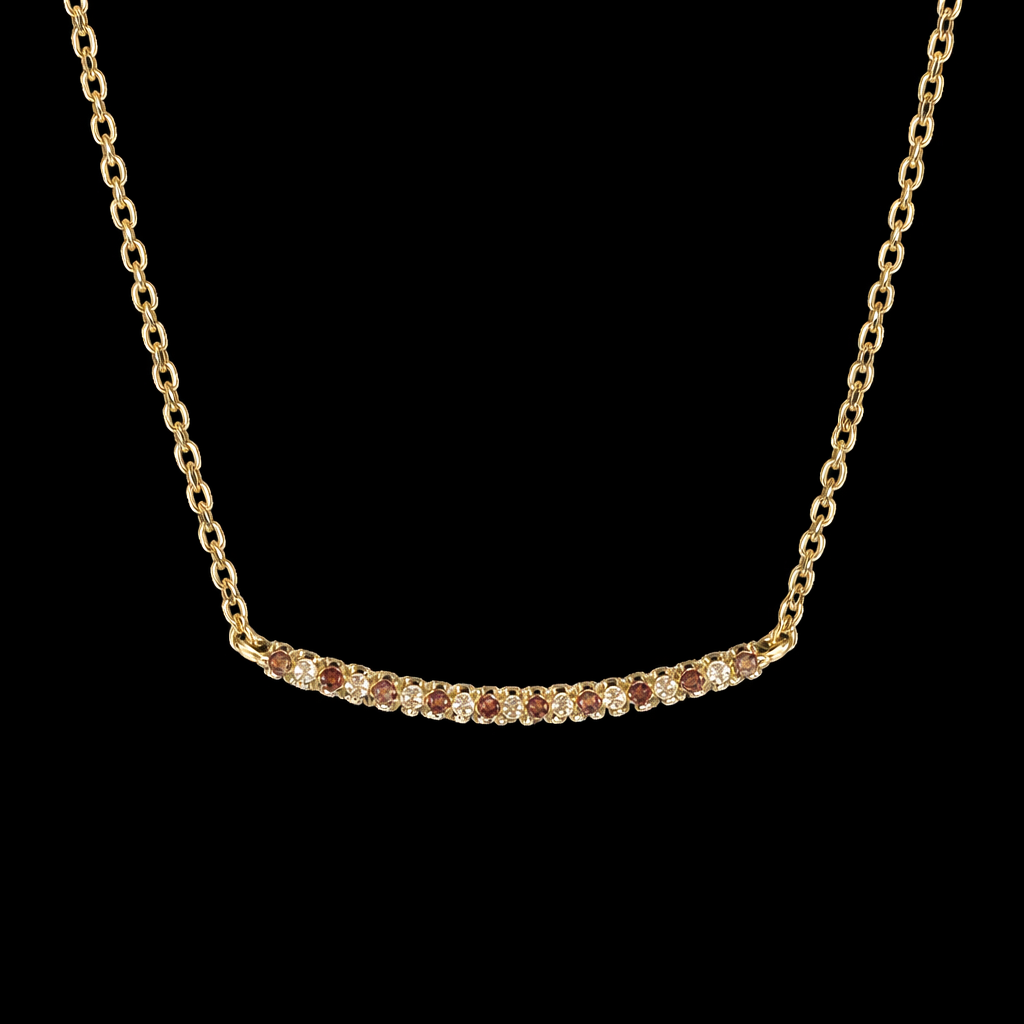 Gargantilla barra con zirconias rosas en oro 10K, collar elegante y delicado, joyería ROMA.