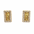 Broquel rectangular de la Virgen en oro 10K con zirconias, diseño elegante y detalles finos, ideal para uso diario.
