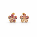 Broquel flor tricolor en oro 10K de Joyería ROMA con diseño delicado y detalles en múltiples tonos.