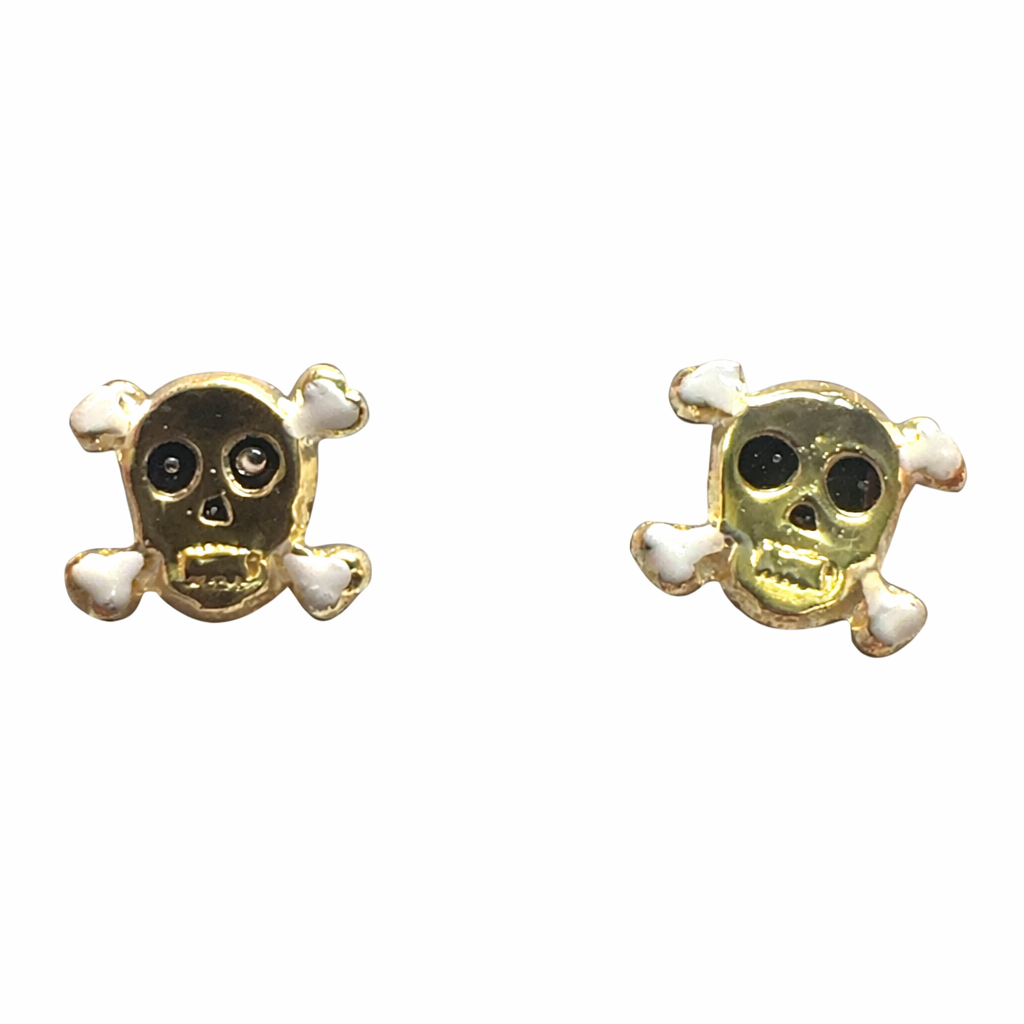 Broquel de calavera con huesitos en oro 10K de Joyería ROMA, diseño detallado y elegante para uso diario.