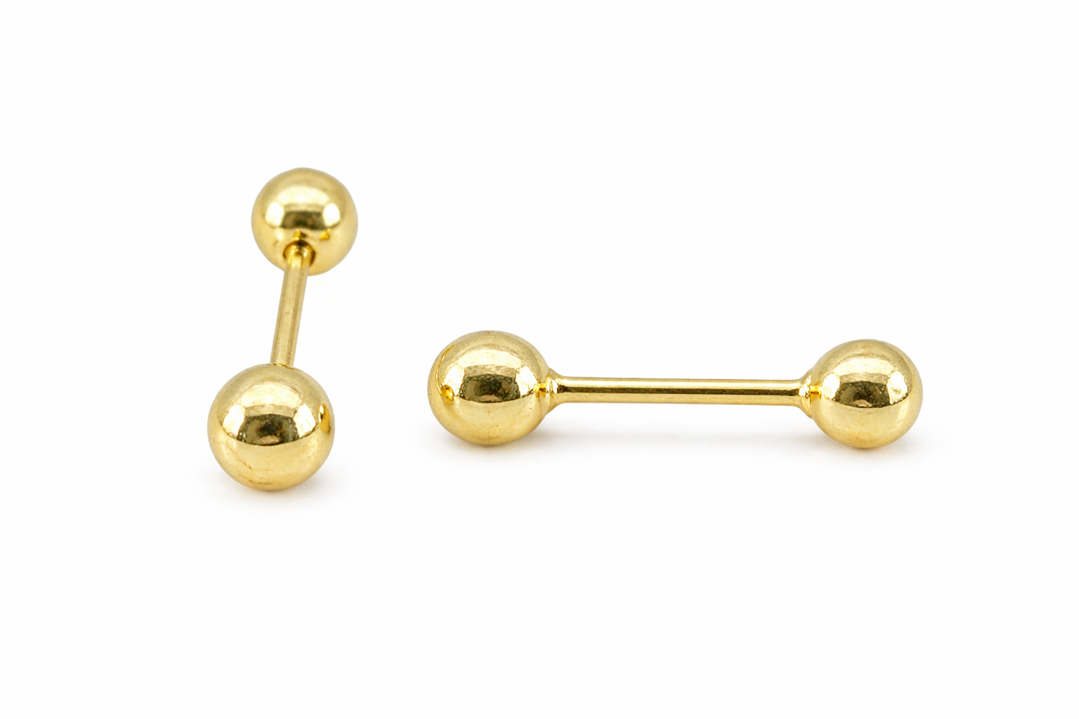 Broquel de bola en oro 10K de Joyería ROMA, diseño simple y elegante en acabado brillante.
