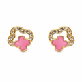 Broquel trébol de zirconia en oro 10K, joyería ROMA, con diseño delicado y brillante acabado dorado.