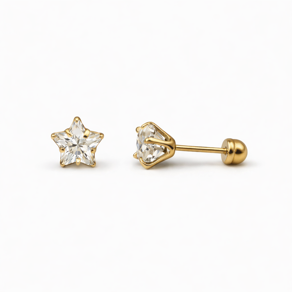 Broquel estrella de zirconia de Joyería ROMA con diseño brillante y elegante, ideal para ocasiones especiales.