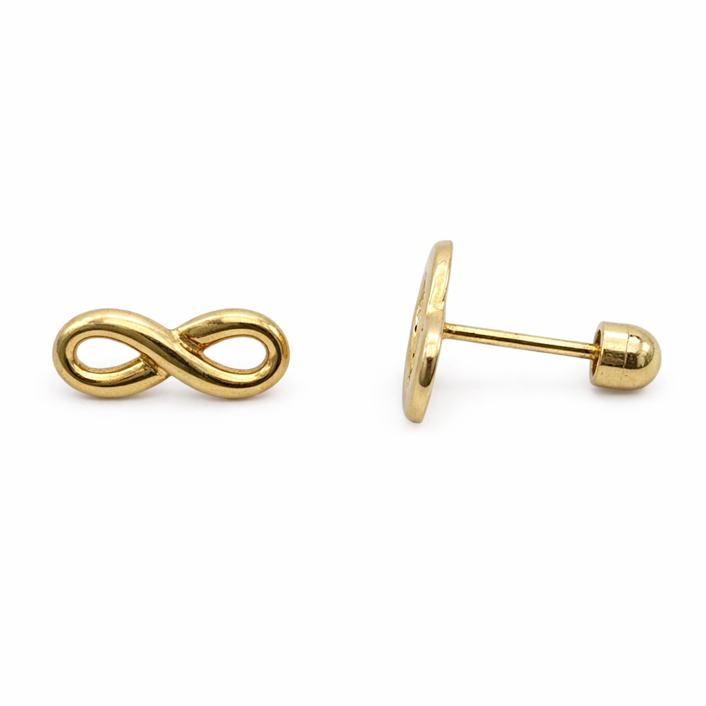 Broquel Infinito de oro 10K de Joyería ROMA, diseño elegante con símbolo de infinito en acabado brillante.