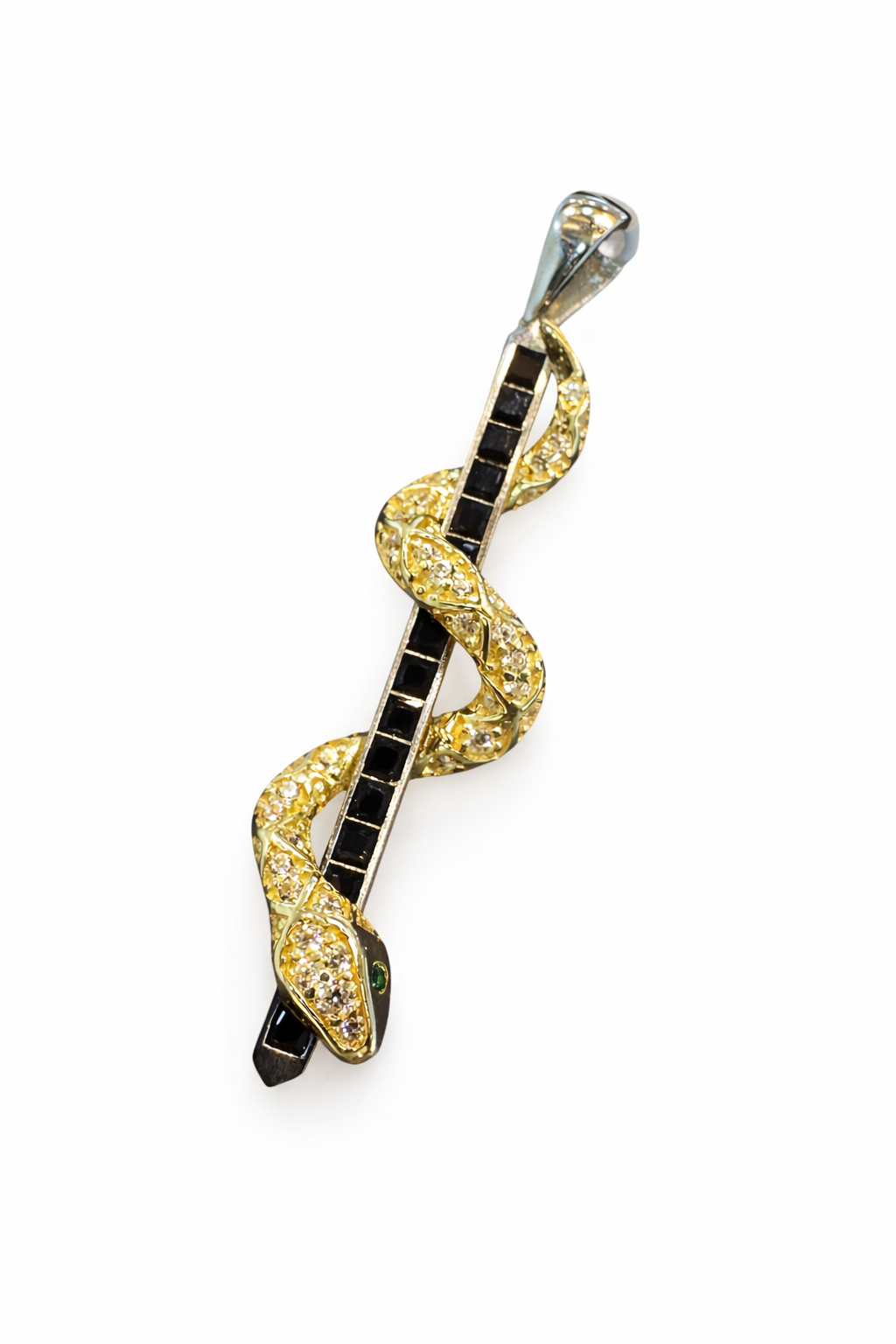 Serpiente enroscada de oro 10K con zirconias, joyería elegante y detallada, diseñada por Joyería ROMA.