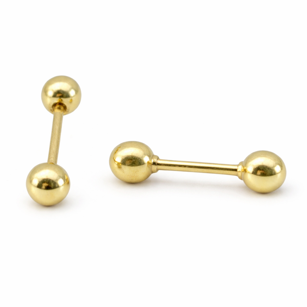 Broquel de bola en oro 10K de Joyería ROMA, diseño elegante y brillante, muestra la pieza de joyería en oro de 10 quilates