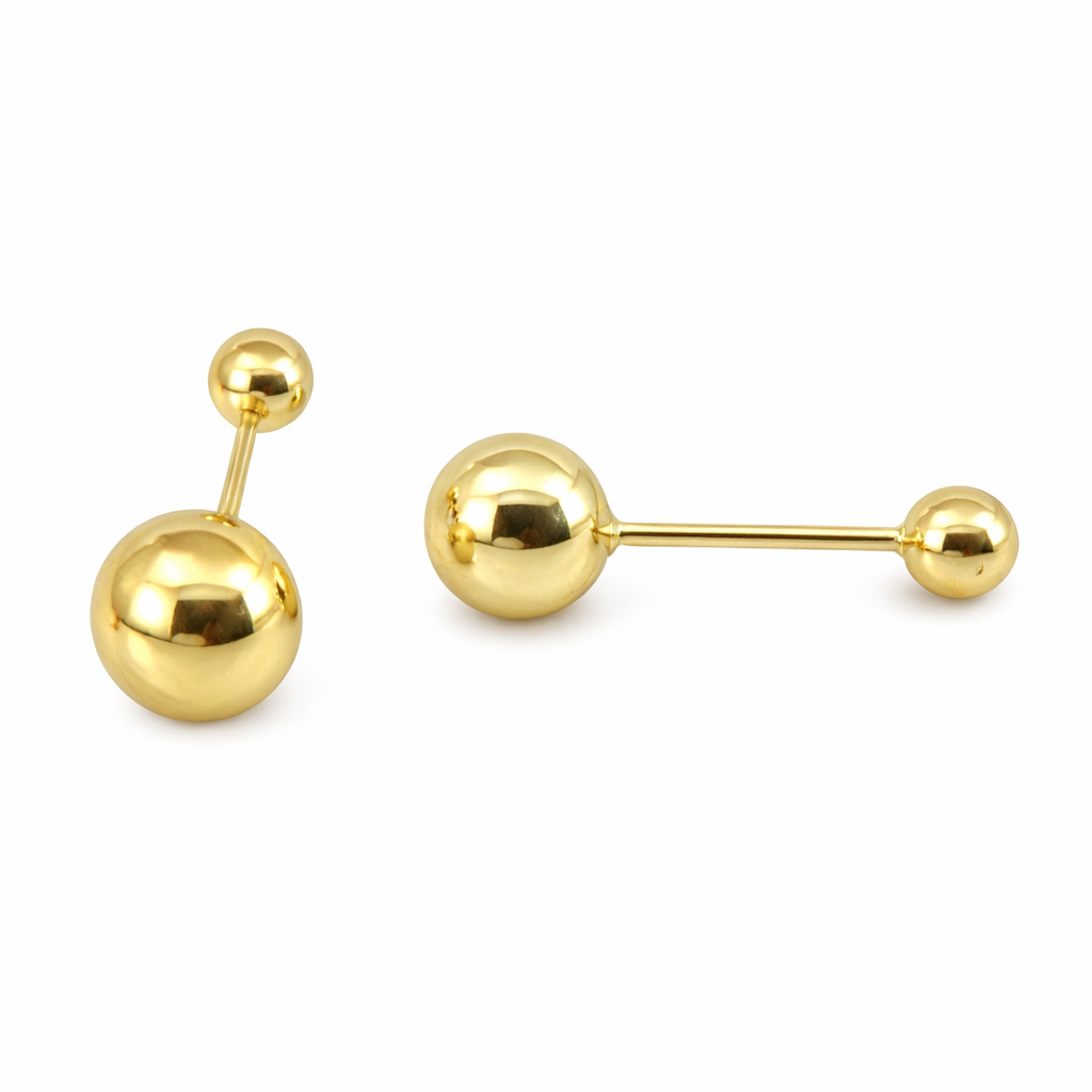 Broquel en oro de 10K con bola, diseñado por Joyería ROMA, muestra detalles brillantes y acabado elegante.