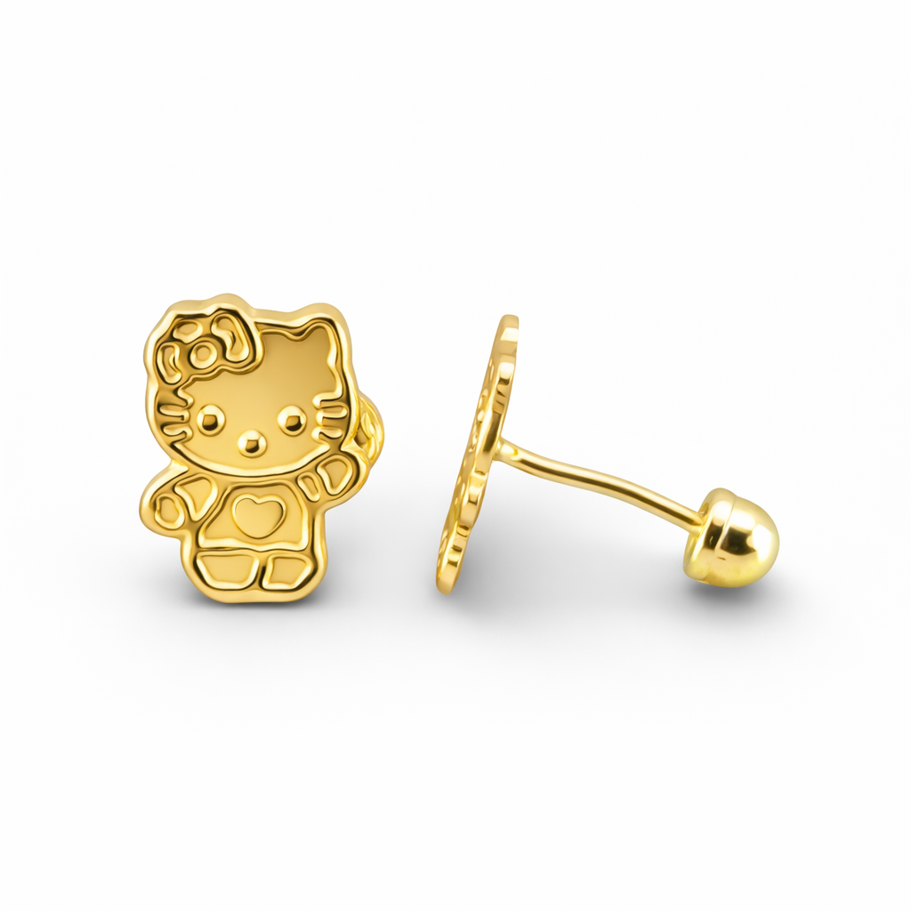 Broquel gatito minimalista en oro de 10K, diseño delicado y elegante, joyería ROMA.