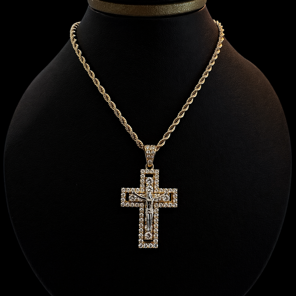 Cristo Cruz con Zirconias Oro 10K