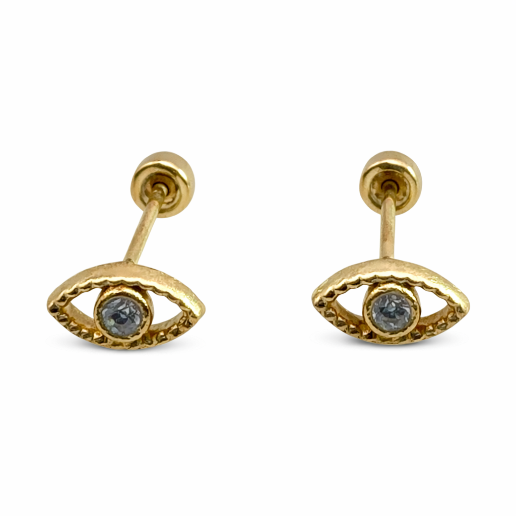 Broquel de oro 10K con zirconia brillante, diseño elegante y detallado, joyería de calidad de Joyería ROMA.