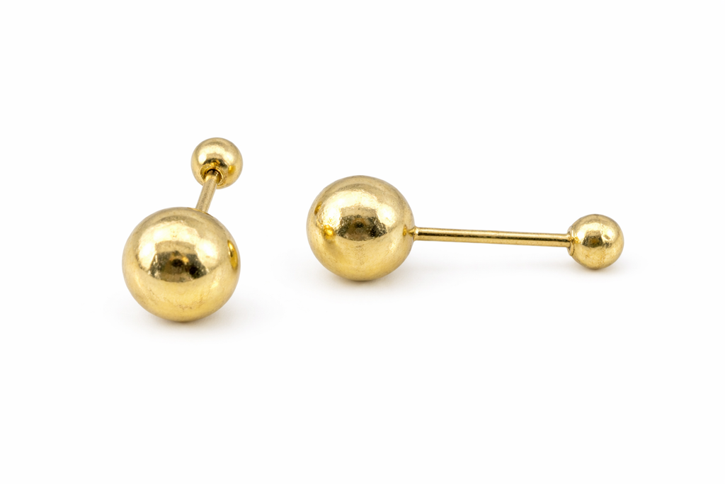 Broquel de oro 10K con bola de 2.5mm, joyería ROMA, pieza de joyería elegante y delicada en acabado brillante