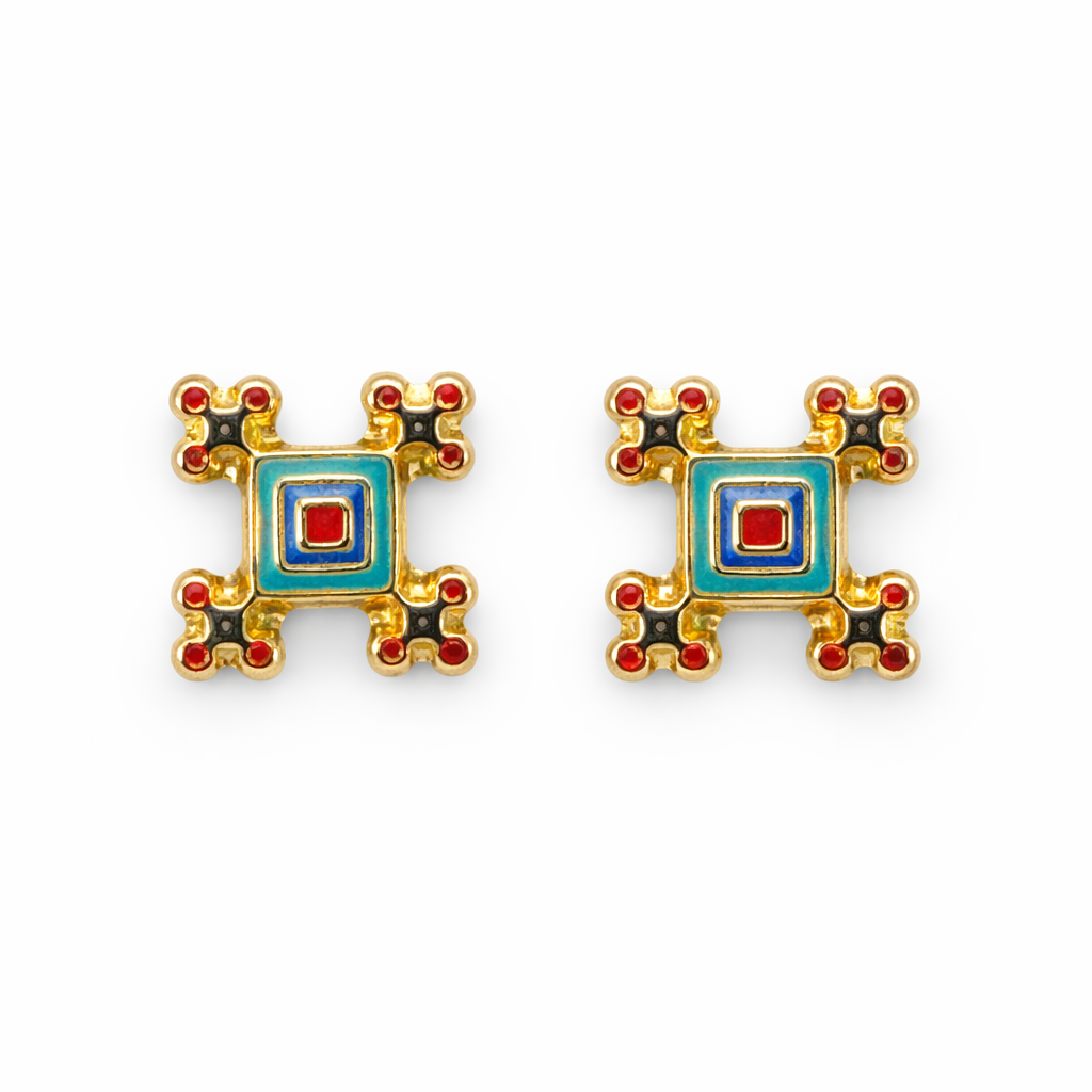 Broquel de oro 10K con azulejo multicolor, diseño decorativo y elegante, de la joyería ROMA.