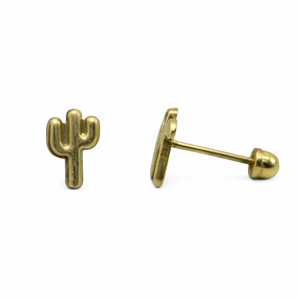 Broquel Cactus en oro de 10K de Joyería ROMA, diseño de cactus en oro amarillo brillante con detalles finos.