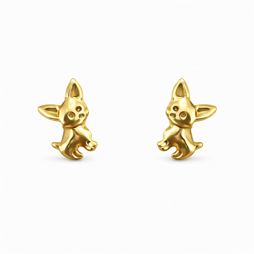 Broquel Gatito en oro de 10K con diseño delicado, de la joyería ROMA, muestra el hermoso detalle del gatito en la pieza.