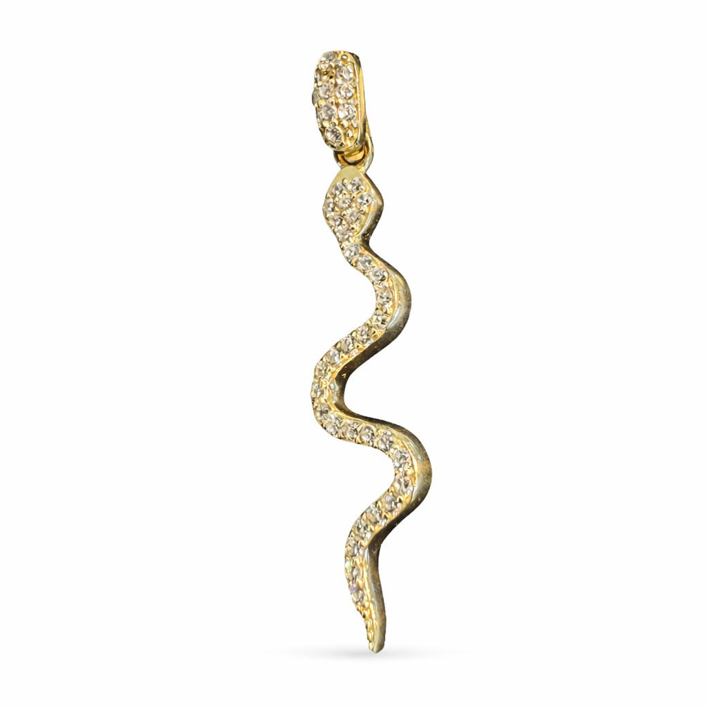 Serpiente de joyería en oro 10K con zirconias brillantes, diseñada por Joyería ROMA.