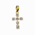 Cruz de zirconias en oro 10K de Joyería ROMA, con detalles brillantes y diseño elegante sobre fondo neutro
