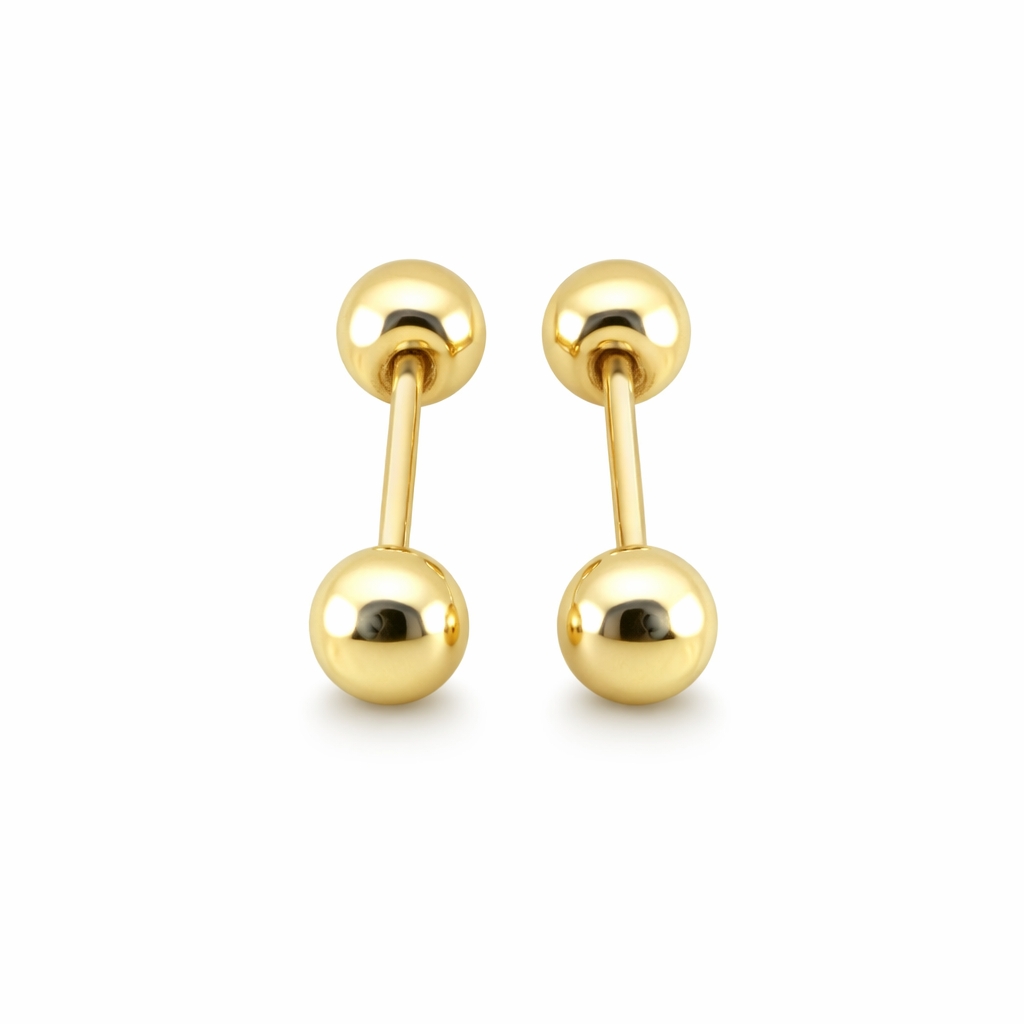 Broquel de bola en oro 10K de Joyería ROMA, muestra diseño elegante y brillante en acabado pulido.