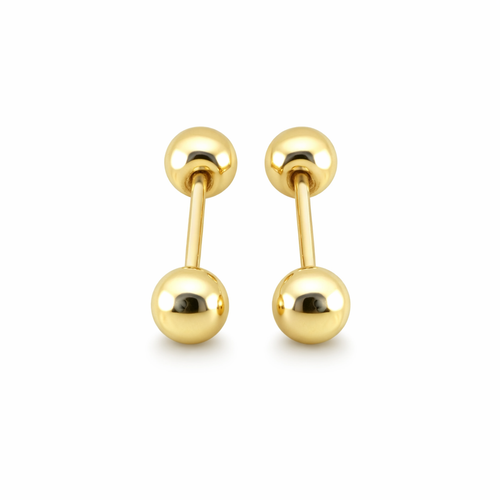 Broquel de bola en oro 10K de Joyería ROMA, muestra diseño elegante y brillante en acabado pulido.