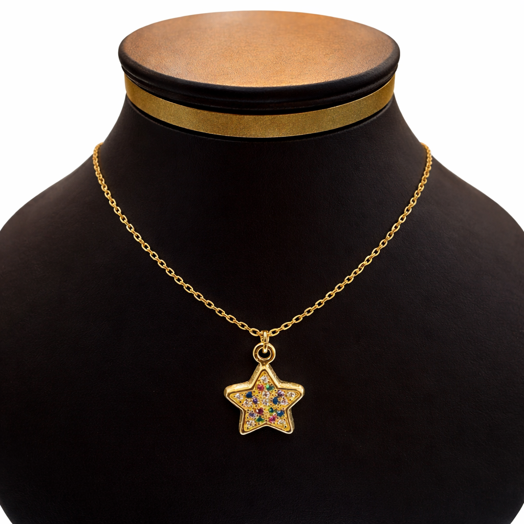 Gargantilla Estrella multicolor de oro 10K de Joyería ROMA, con detalles brillantes y diseño llamativo en la imagen.