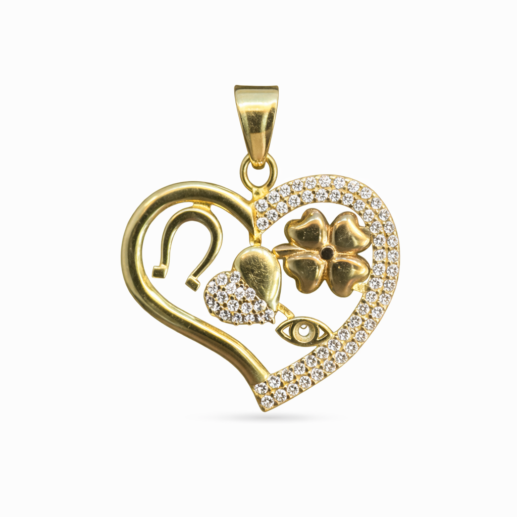 Corazón de buena suerte en oro 10K de Joyería Roma, joya elegante con diseño en oro amarillo brillante.