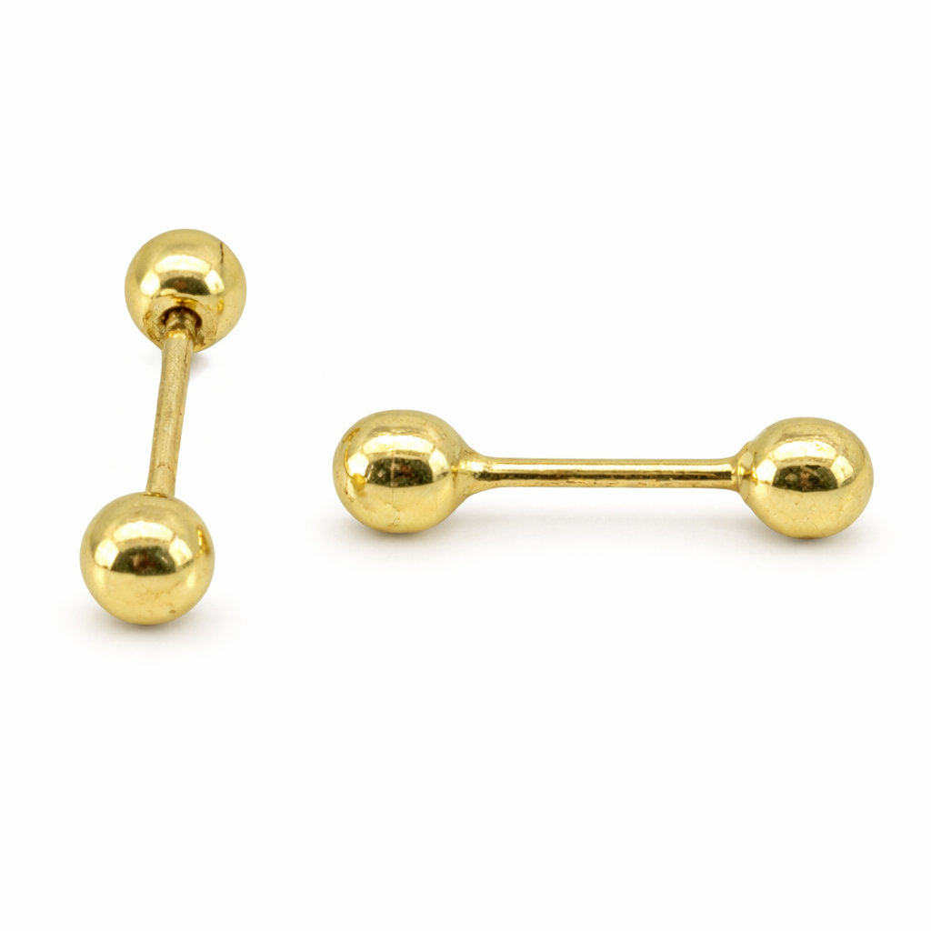 Broquel de bola en oro 10K de Joyería ROMA, diseño elegante y brillante, muestra la pieza en acabado pulido.