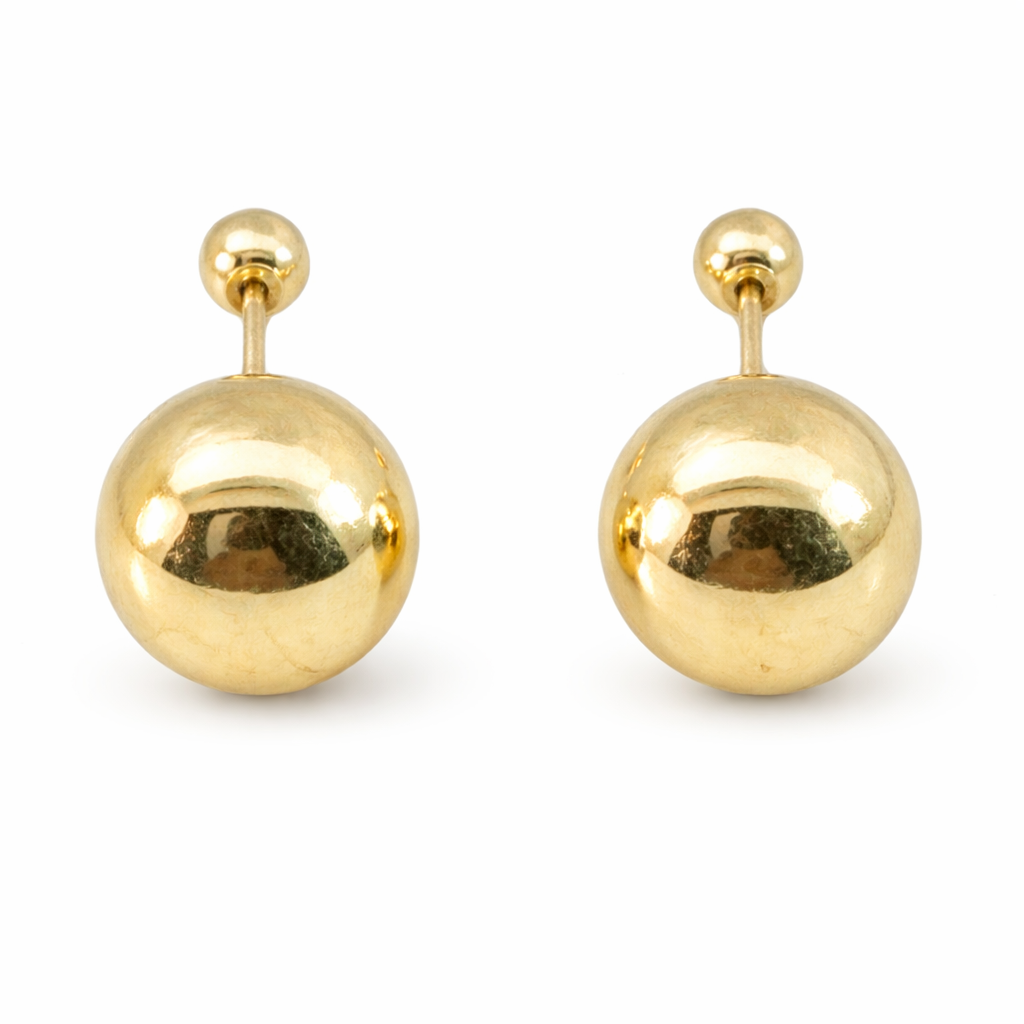 Broquel de oro 10K con bolas de 4mm, joyería elegante de ROMA, muestra las bolas de oro en un diseño delicado.