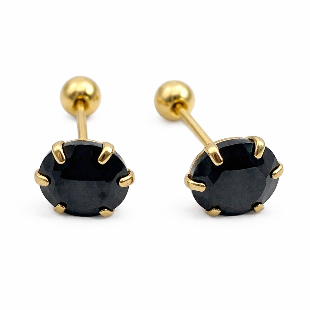 Arete recto en oro de 10K color recto y brillante, diseñado por Joyería ROMA, muestra acabado elegante y superficie lisa