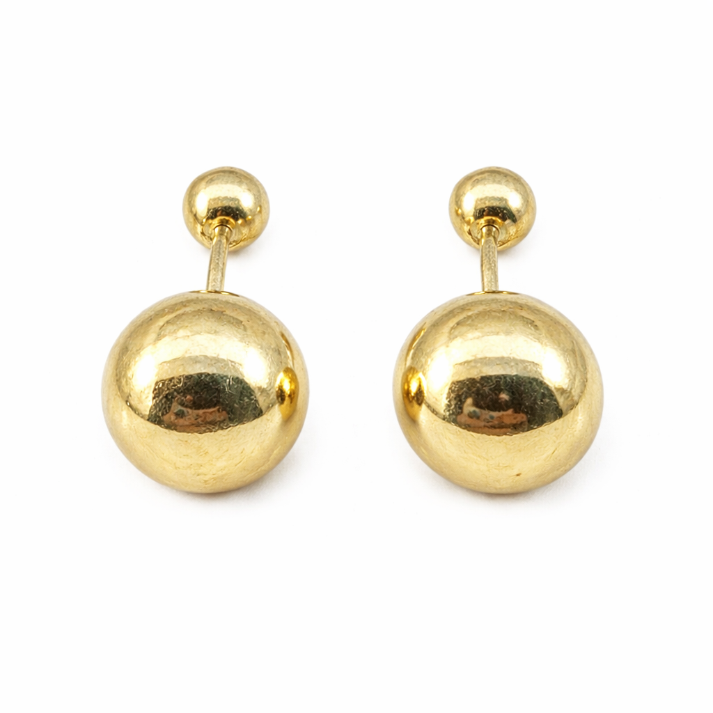 Broquel de bola de 3mm en oro 10K de Joyería ROMA, muestra la pieza brillante y pulida sobre fondo neutro.