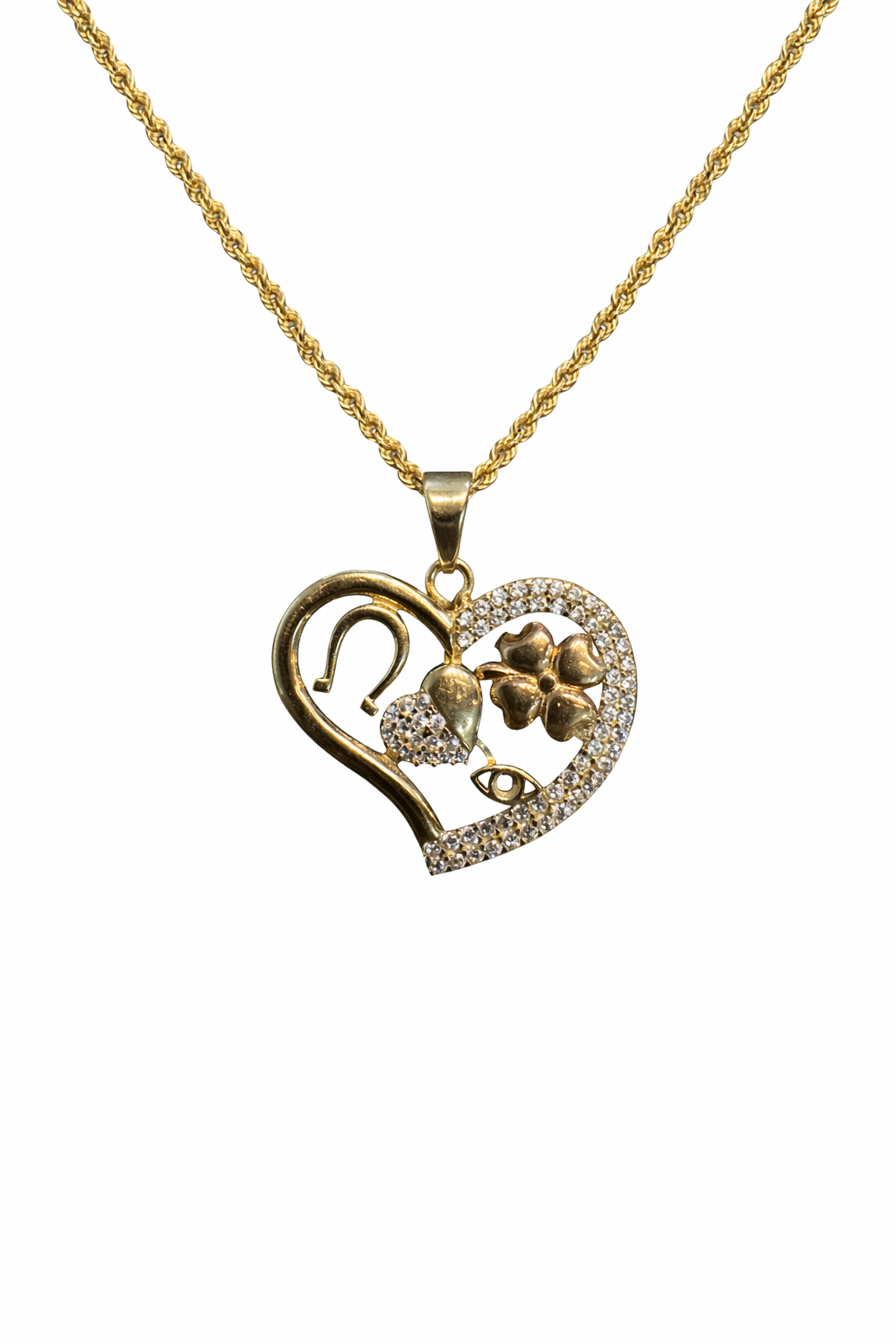 Corazón de oro 10K de la joyería Roma, símbolo de buena suerte, con acabado brillante y detalles delicados.