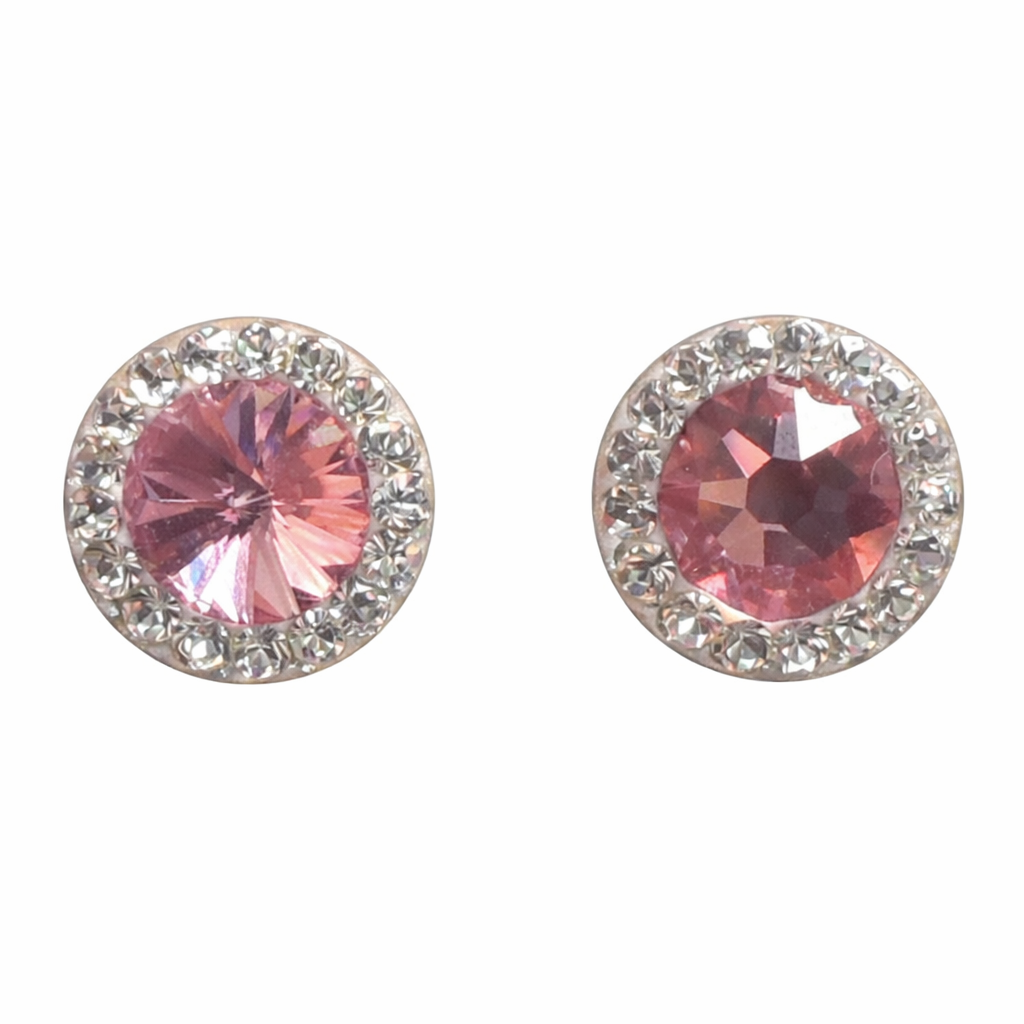 Broquel redondo de oro 10K con zirconias, joyería elegante y brillante, diseñado para lucir sofisticada.