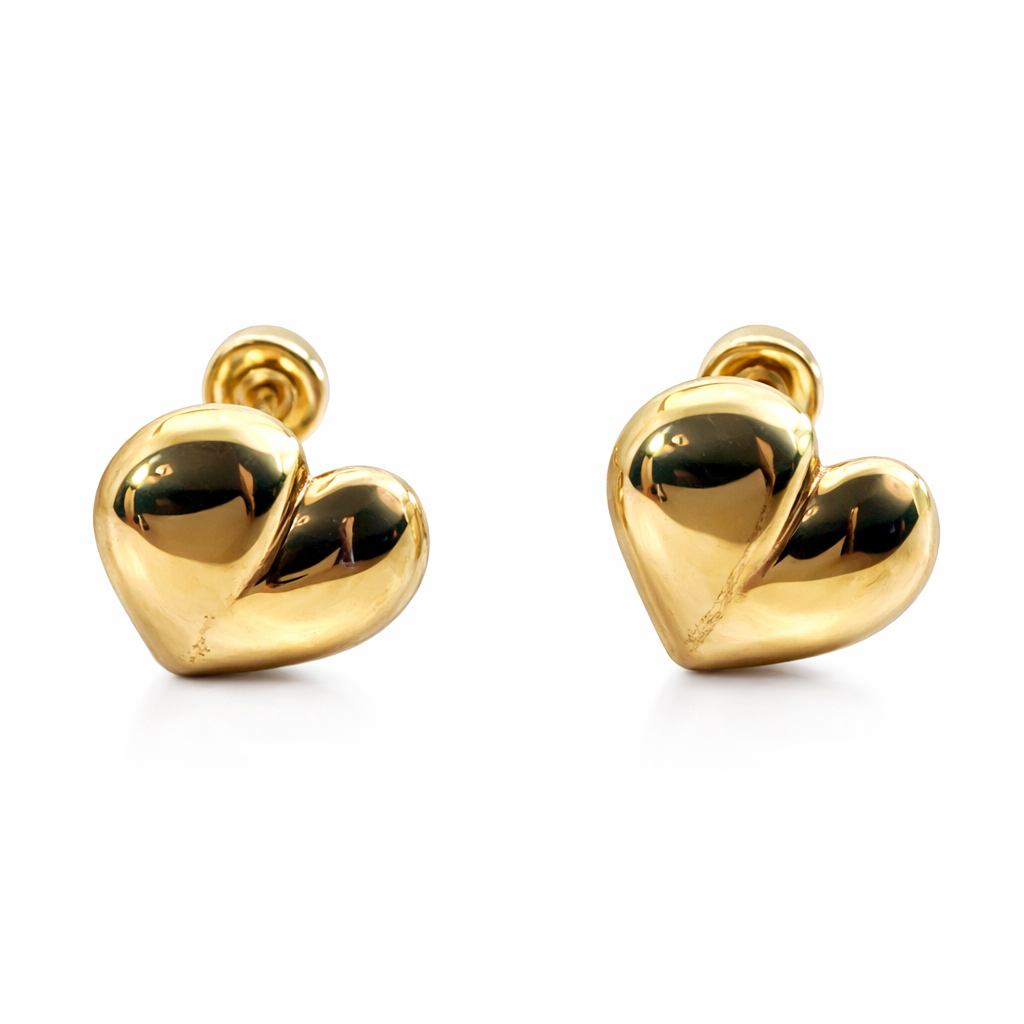 Broquel de corazón inflado en oro de 10K, diseño elegante y brillante, de la joyería ROMA.