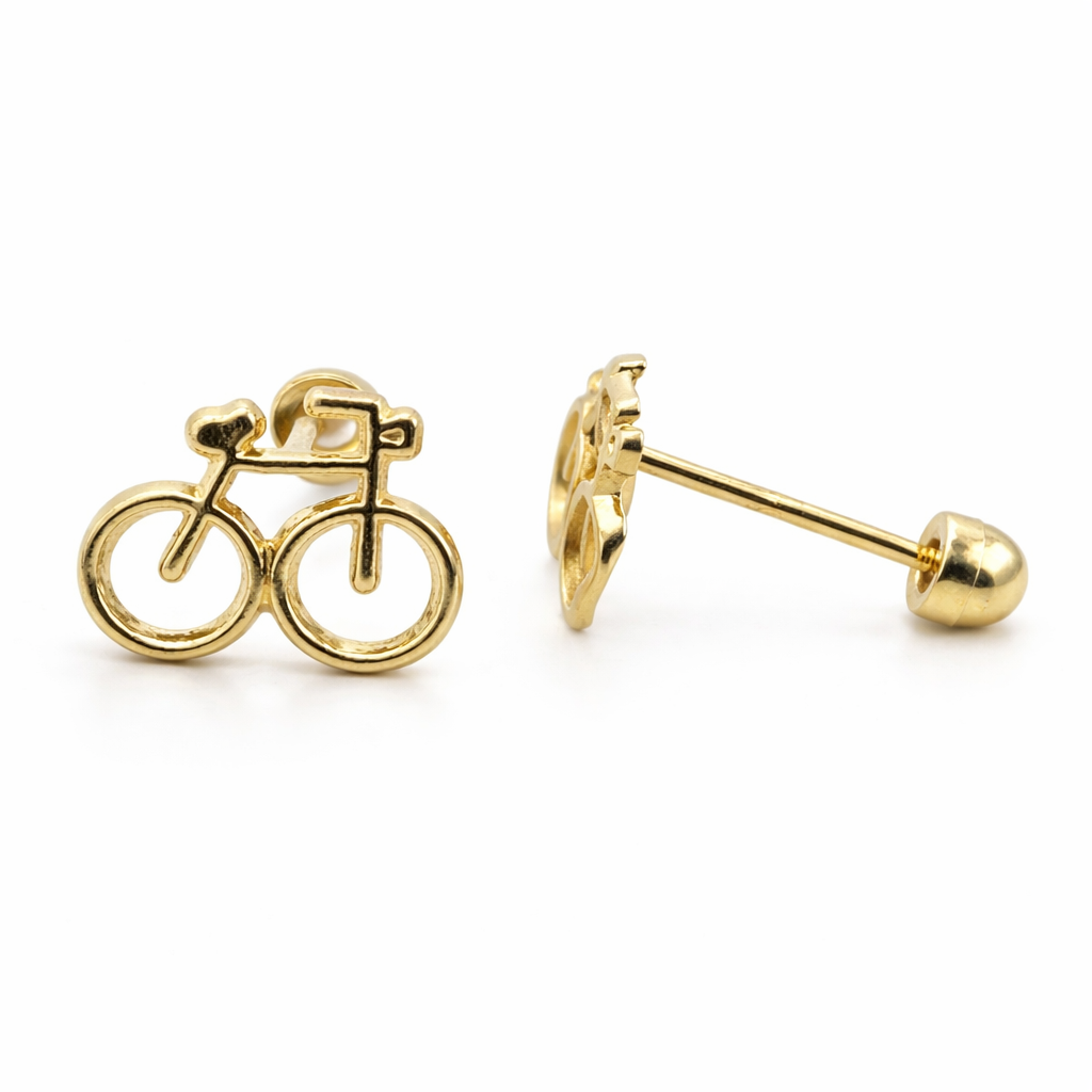 Broquel de bicicleta en oro 10K de Joyería ROMA, diseño elegante con acabado brillante y detalles en la pieza.