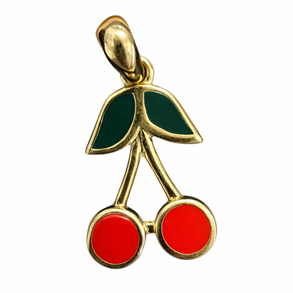 Cerezas de oro 10K de Joyería ROMA, joya elegante con detalles en oro amarillo brillante.