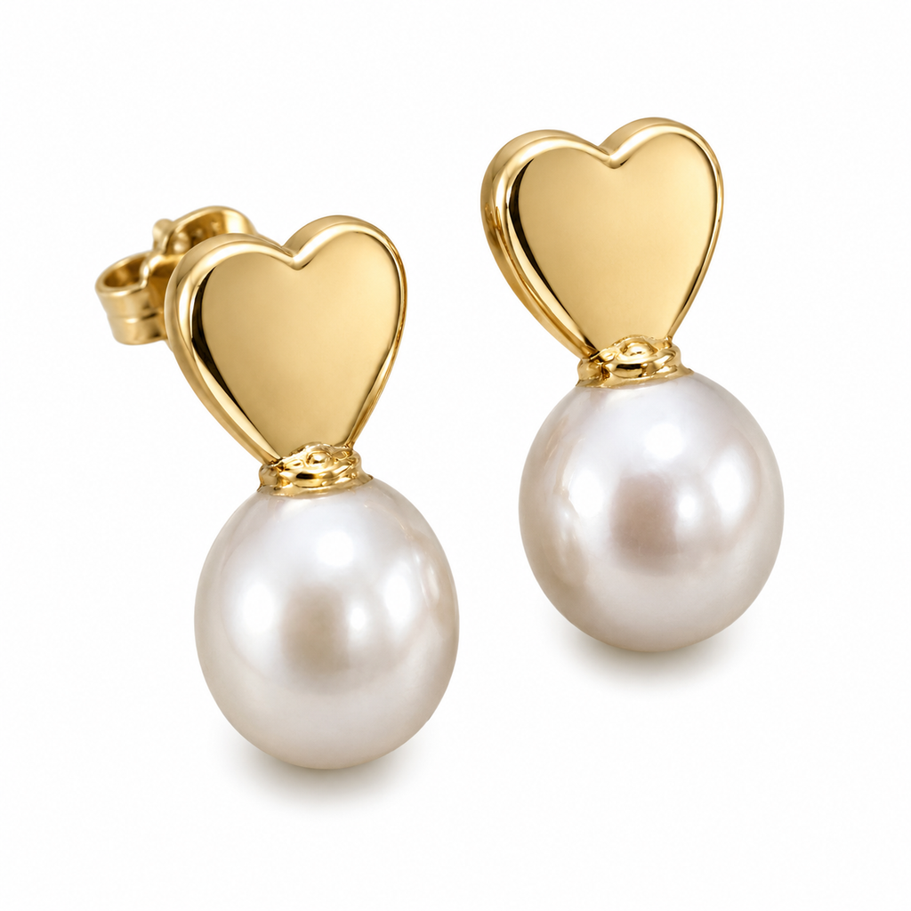 Broqueles Corazón con Perla Oro 10K