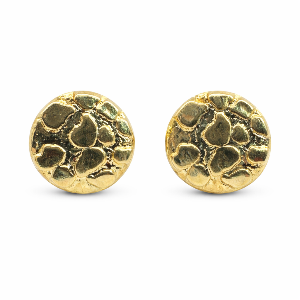 Broquel luna texturizada en oro de 10K de Joyería ROMA, con acabado brillante y diseño elegante.