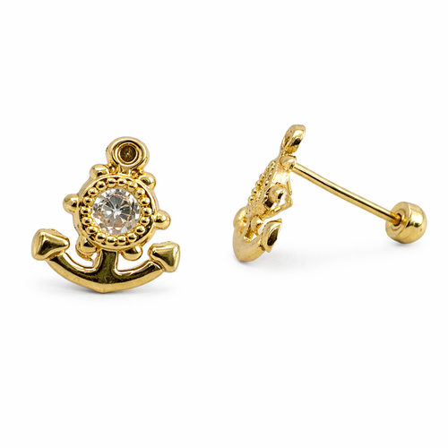 Broquel ancla en oro 10k con zirconia, joyería elegante y brillante, diseñado para pendientes de oro y zirconia.