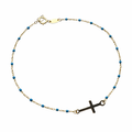 Pulsera de cruz con bolitas azules en oro 10K de Joyería ROMA, con diseño delicado y detalles elegantes.