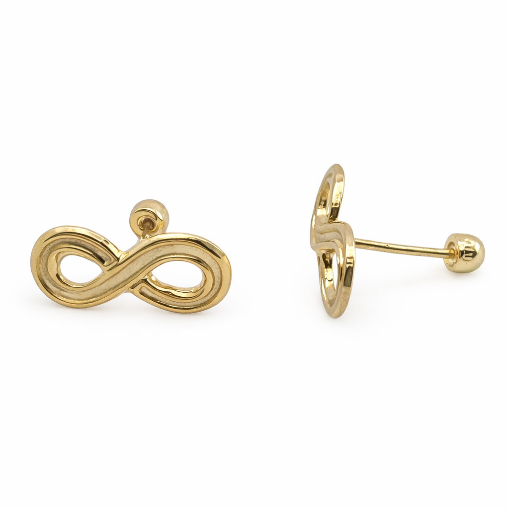 Broquel infinito liso en oro 10K de Joyería ROMA, diseño elegante y sencillo en acabado pulido.