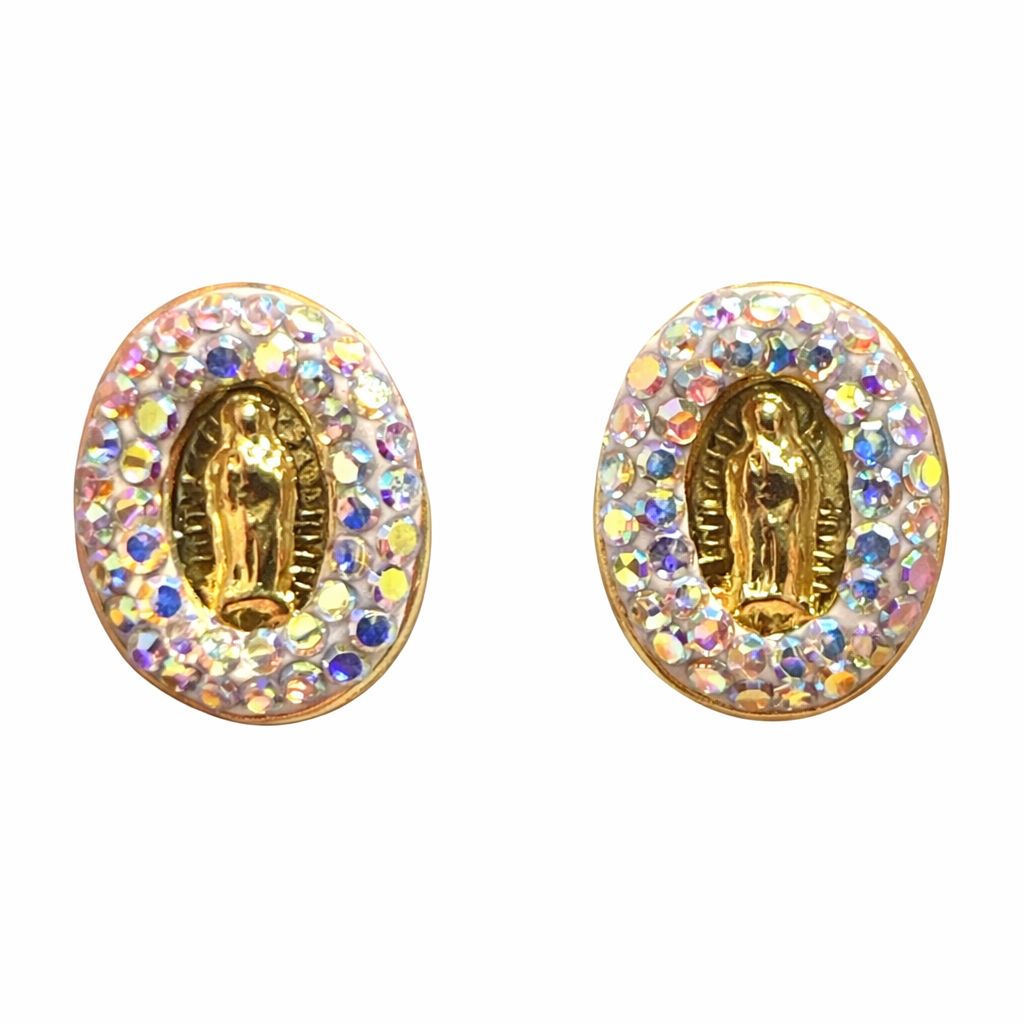 Broquel Virgen con zirconias en oro 10K de Joyería ROMA, con detalles brillantes y diseño elegante.