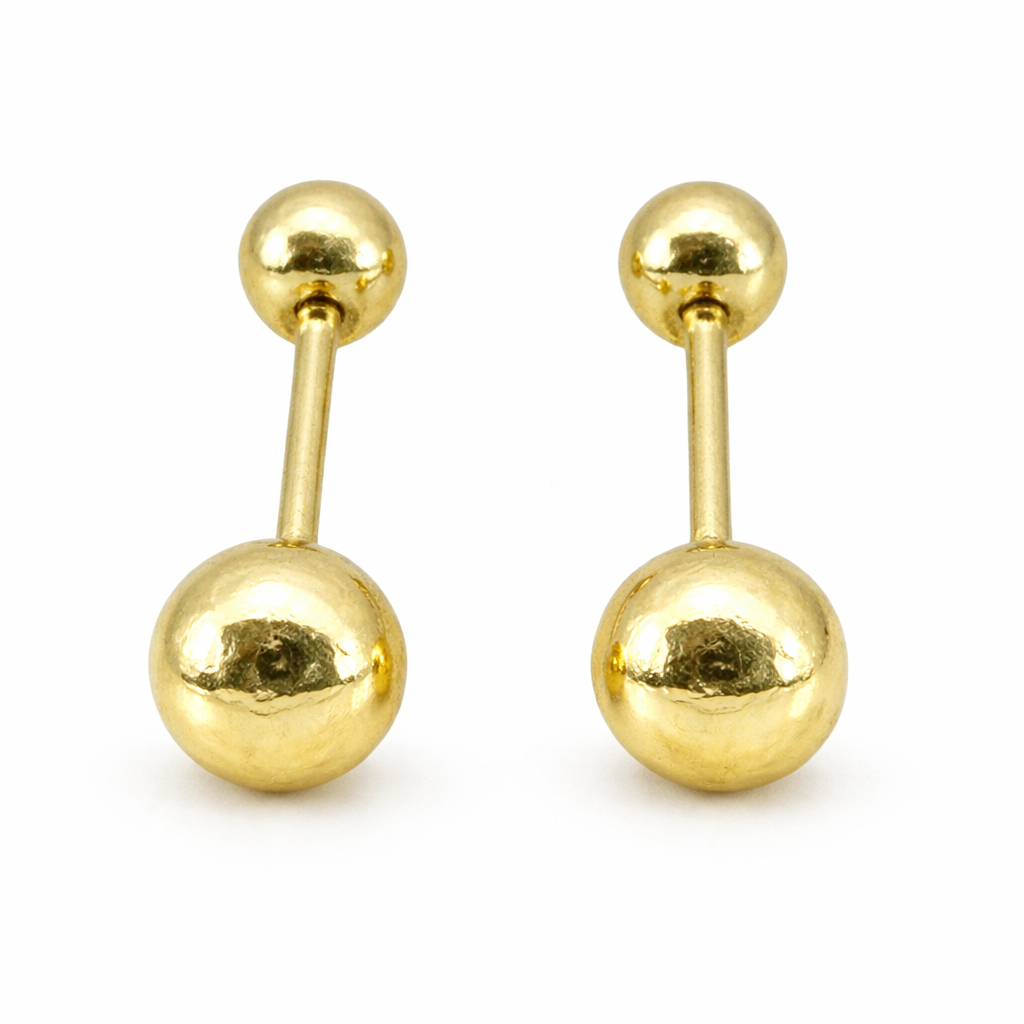 Broquel de bola en oro 10K de Joyería ROMA, diseño elegante y brillante, con acabado pulido y detalles finos.