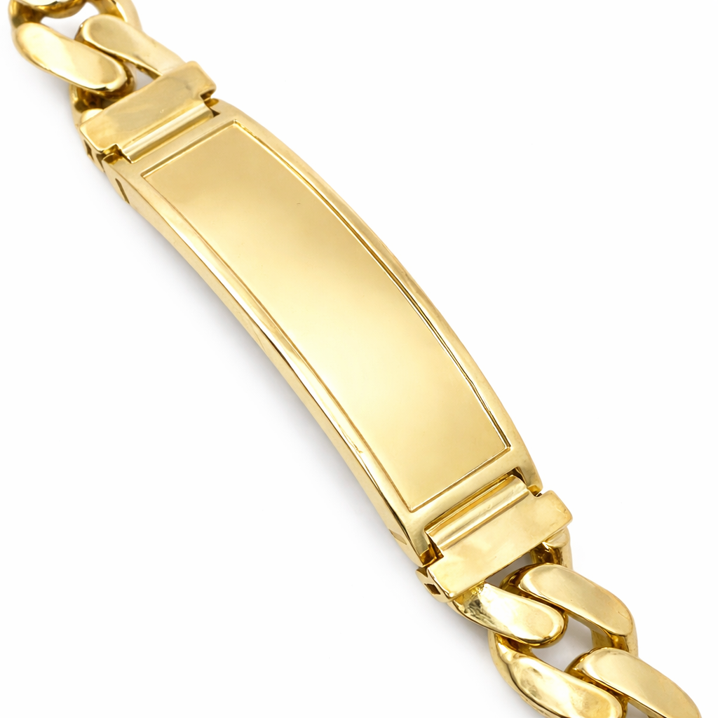 Esclava cubana de oro de 10K de 21 cm, joyería con diseño compacto, en color dorado brillante.