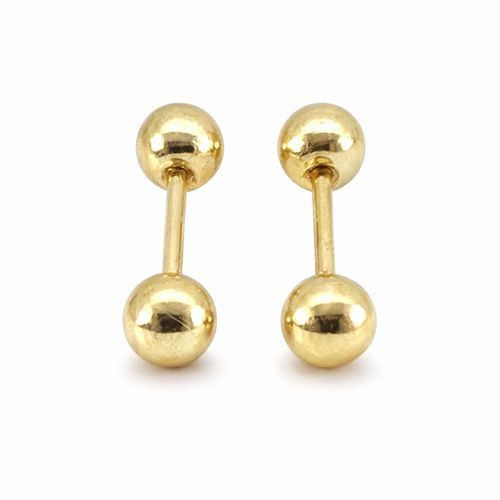 Broquel de oro 10K con bola 00, joyería Roma, diseño elegante y brillante para mujer.