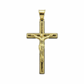 Cruz con Cristo y zirconias en oro 10K, joyería elegante con detalles brillantes y diseño clásico en imagen.